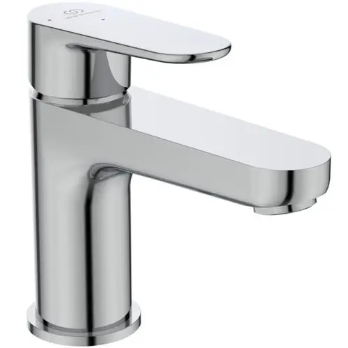 Waschtischarmatur in Chromfarbe von Ideal Standard mit flacher Bedienoberfläche und Wasserabflussöffnung. Eignet sich für die Montage am Waschbecken.